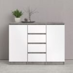 Sydney Sideboard 4 Drawers 2 Doors in Concrete and White High Gloss - Sideboards - Home Store UK