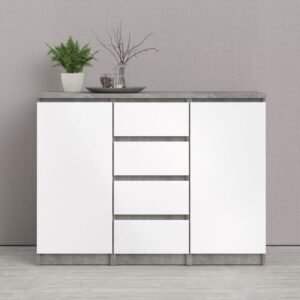 Sydney Sideboard 4 Drawers 2 Doors in Concrete and White High Gloss - Sideboards - Home Store UK