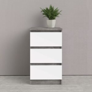 Sydney Bedside 3 Drawers in Concrete and White High Gloss Bedside Cabinet Home Store UK