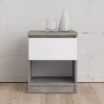 Sydney Bedside 1 Drawer 1 Shelf in Concrete and White High Gloss Bedside Home Store UK