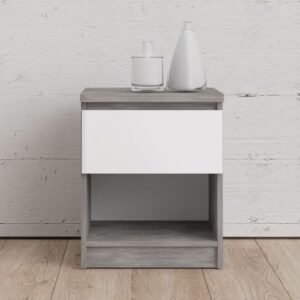Sydney Bedside 1 Drawer 1 Shelf in Concrete and White High Gloss Bedside Home Store UK