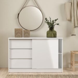 Sydney Storage Unit with 1 Sliding Door and 3 Drawers in White/Oak