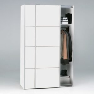 Ross Sliding Wardrobe 120cm in White with White Doors with 2 Shelves