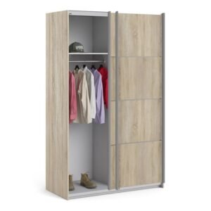 Ross Sliding Wardrobe 120cm in Oak with Oak Doors with 2 Shelves