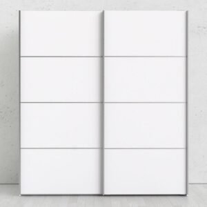 Ross Sliding Wardrobe 180cm in White with White Doors with 5 Shelves