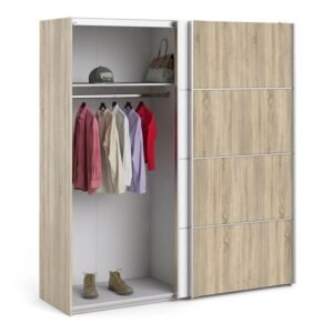 Ross Sliding Wardrobe 180cm in Oak with White and Oak Doors with 2 Shelves