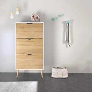 Willow Shoe Cabinet 3 Drawers in White and Oak - Shoe Storage Cabinets - Home Store UK