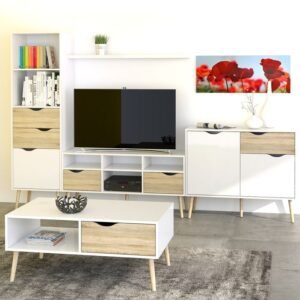 Willow TV Unit Wide 2 Drawers 4 Shelves - TV Stands - Home Store UK