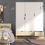 Willow Wardrobe 3 Doors 3 Drawers in White and Oak Wardrobe Home Store UK