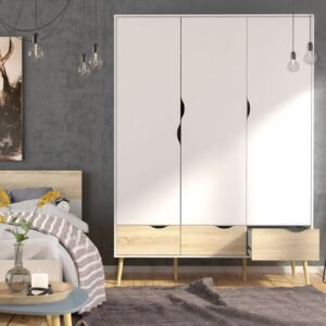Willow Wardrobe 3 Doors 3 Drawers in White and Oak Wardrobe Home Store UK