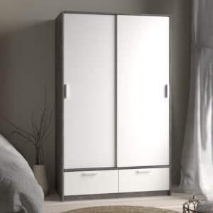 Rope Wardrobe with 2 Doors 2 Drawers in White and Concrete - Wardrobe - Home Store UK