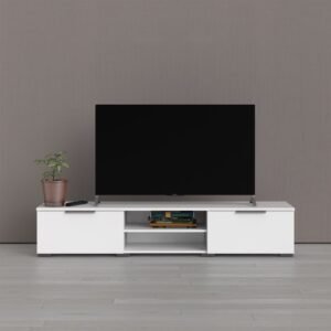 Silver TV Unit 2 Drawers 2 Shelf in White