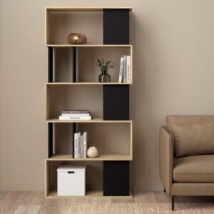 Summer Open Bookcase 4 Shelves in Jackson Hickory Oak and White/Black - Bookcase - Home Store UK