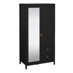 Poppy Wardrobe with 1 Door 1 Mirror Door 2 Drawers in Matt Black Wardrobe Home Store UK