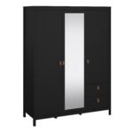 Poppy Wardrobe with 2 Doors 1 Mirror Door 2 Drawers in Matt Black Wardrobe Home Store UK