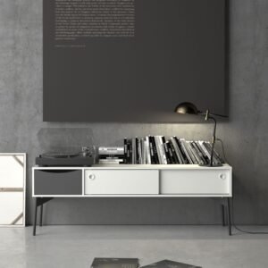 Ella TV-Unit 2 Sliding Doors 1 Drawer in Grey and White - TV Stands - Home Store UK