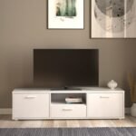 Kenneth TV Unit with 2 Doors 1 Drawer 147/177cm White/Black - TV Stands - Home Store UK