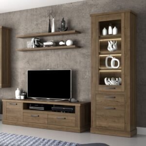 Carol 2 Door 1 Drawer 3 Shelve Narrow Display Cabinet in Tabak Oak - Display Cabinets - Home Store UK