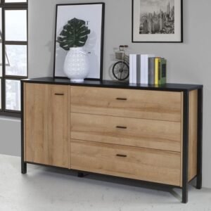 Ben 1 Door 3 Drawer Sideboard in Matt Black/Riviera Oak - Sideboards - Home Store UK