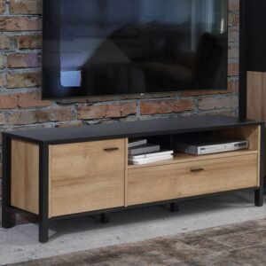 Ben TV Unit in Matt Black/Riviera Oak - TV Stands - Home Store UK