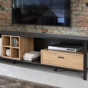 Ben Wide TV Unit in Matt Black/Riviera Oak - TV Stands - Home Store UK