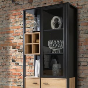 Ben Display Cabinet in Matt Black/Riviera Oak - Display Cabinets - Home Store UK