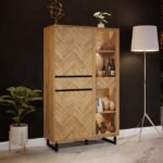 Thompson Display Cabinet in Spica Oak/Matt Black/Bartex Oak - Display Cabinets - Home Store UK
