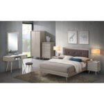 Bellvue Double Bed Grey Oak & Mocca Fabric - Clearance - Home Store UK