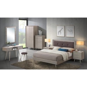 Bellvue Double Bed Grey Oak & Mocca Fabric - Clearance - Home Store UK