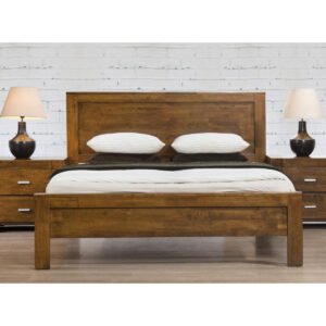 Calvin Double Bed Solid Rubberwood Rustic Oak - Clearance - Home Store UK