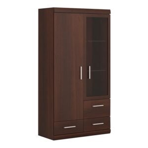 Huston 2 Door 3 Drawer Glazed Display Cabinet in Dark Mahogany Melamine
