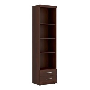 Huston Tall 2 Drawer Narrow Cabinet with Open Shelving in Dark Mahogany Melamine