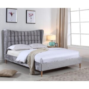 Mara Crushed Velvet Double Bed Silver - Clearance - Home Store UK