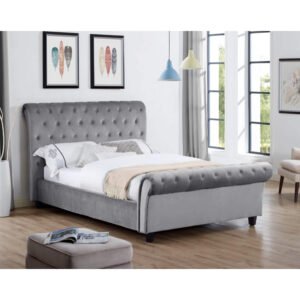 Anfa (Serenity) Velvet Double Bed Silver - Clearance - Home Store UK