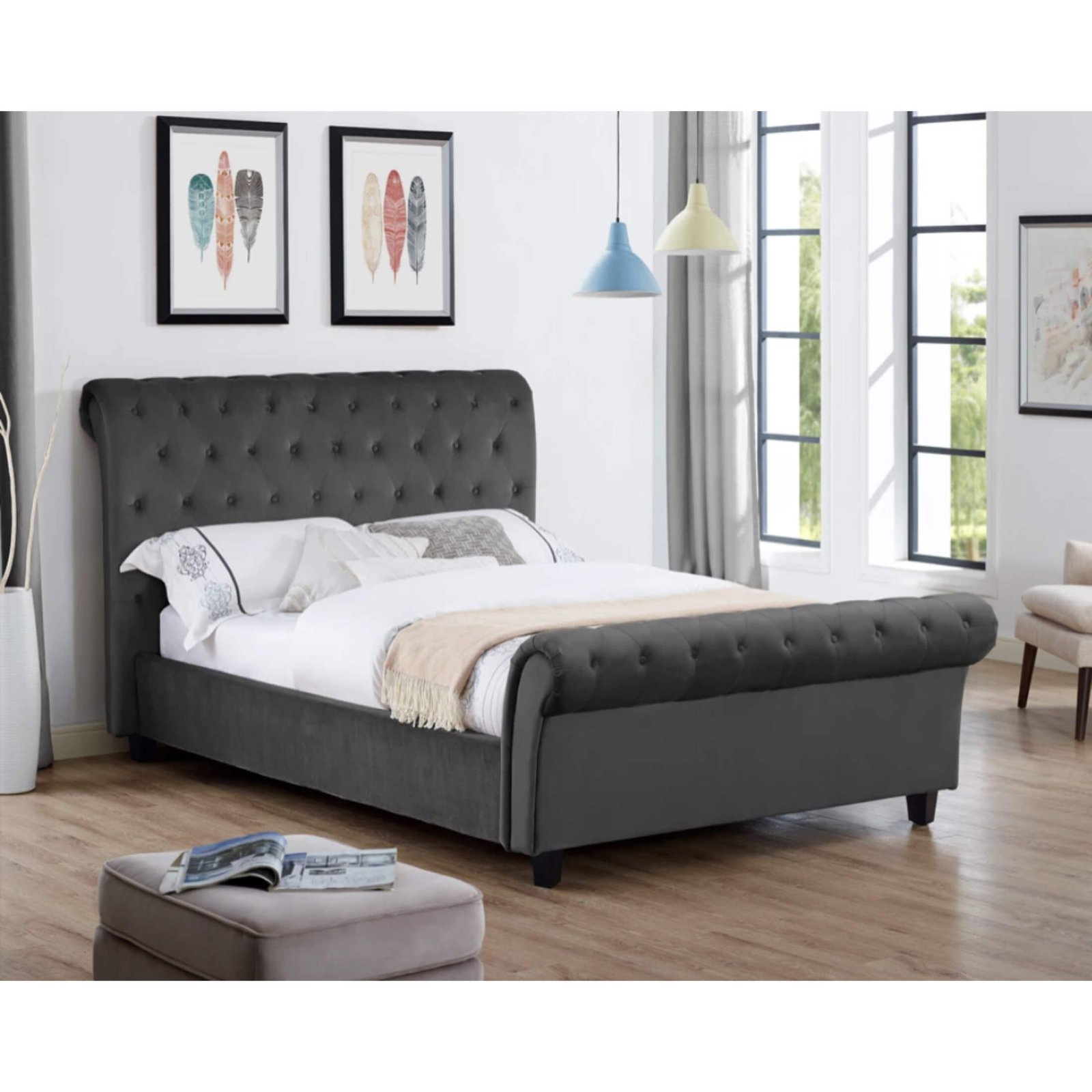 Anfa (Serenity) Velvet Double Bed Smoke - Clearance - Home Store UK Anfa (Serenity) Velvet Double Bed Smoke - Clearance - Home Store UK