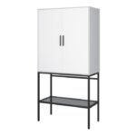 Reynolds 2 Door Tall Cabinet in Pure White with Steel - Display Cabinets - Home Store UK