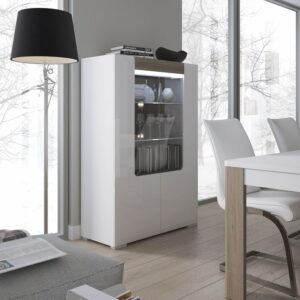 Holland Low Glazed 2 Door Display Cabinet with Internal Shelves (inc. Plexi Lighting) - Display Cabinets - Home Store UK