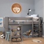 Perry for Kids Mid Sleeper in Folkstone Grey, Includes - Universe Tent + Tunnel + 2 Pockets in Blue + 1 Pocket in Green - Kids Room - Home Store UK