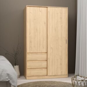 Nina Wardrobe with 1 Sliding Door, 1 Door, and 3 Drawers in Jackson Hickory Oak.