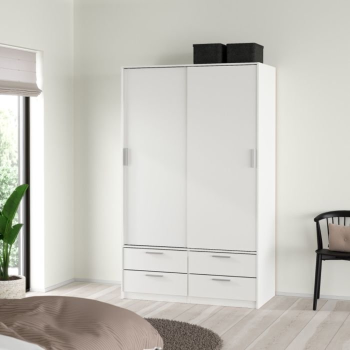 Series Wardrobe with 2 Sliding Doors and 4 Drawers, White - Room View - Sliding Wardrobes - Wardrobes - 2 Door Wardrobes - Home Store UK
