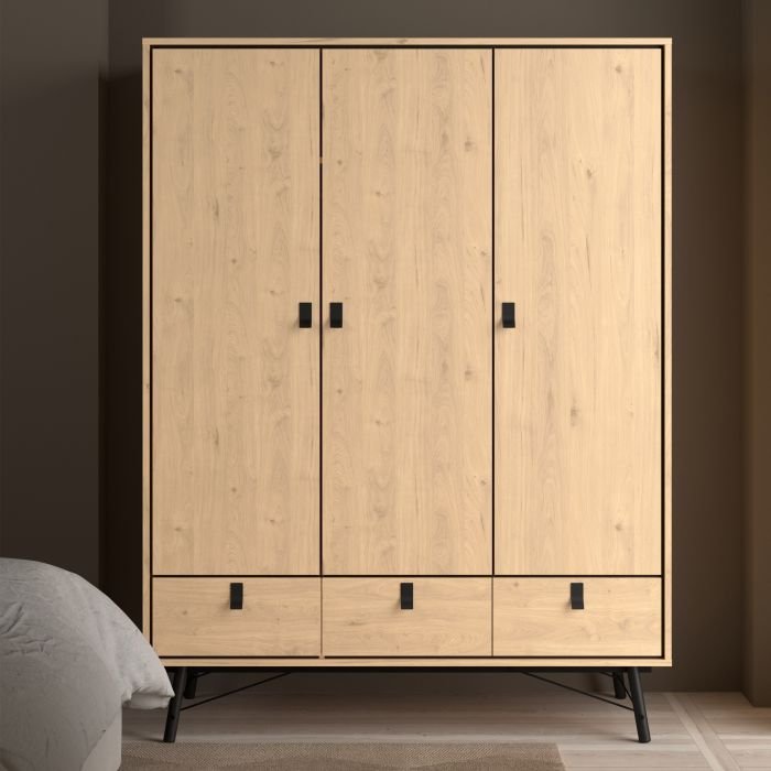 Ray Wardrobe 3 Doors 3 Drawers in Jackson Hickory Oak. - Room Background - Wardrobes - Home Store UK
