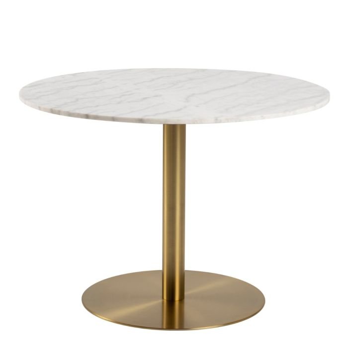 Sleek Round Dining Table with White Polished Marble Top & Gold Base. - Left Side - Dining Tables - Home Store UK.