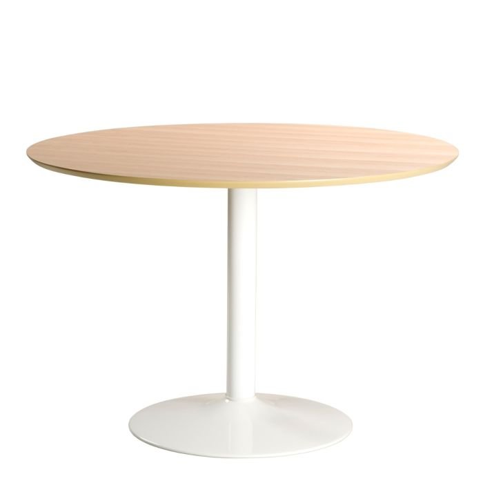 Bali Round Dining Table with Oak Top and White Base.- Front Side - Dining Tables - Home Store UK.