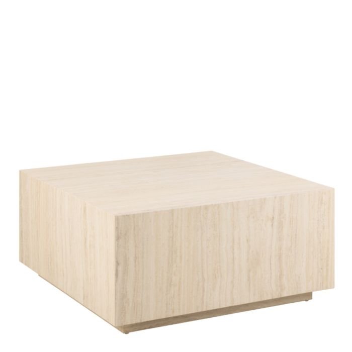 Cube Square Coffee Table in Light Travertine Effect 90x90x42cm.- Left Side - Coffee Tables - Home Store UK.