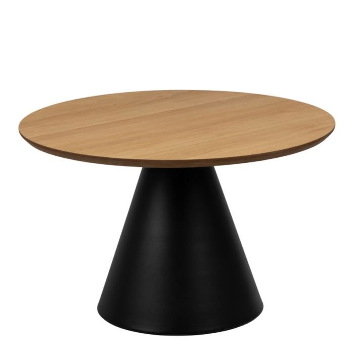 Echo Round Coffee Table in OakBlack 65x43cm.- Front Side - Coffee Tables - Home Store UK.