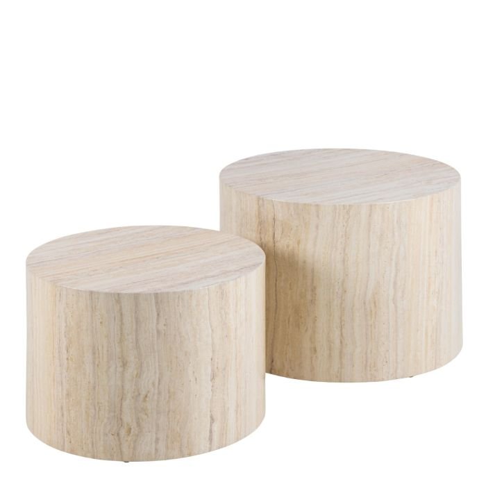 Geo Round Coffee Table Set in Light Travertine Effect.- Both Side - Coffee Tables - Home Store UK.