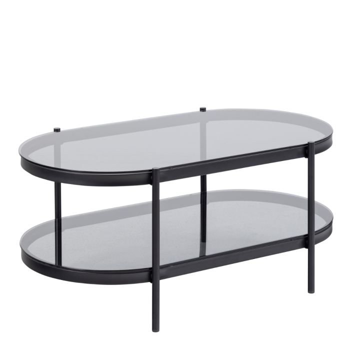 Riviera Oval Coffee Table with Smoked Glass Top. - Left Side - Coffee Tables - Home Store UK.